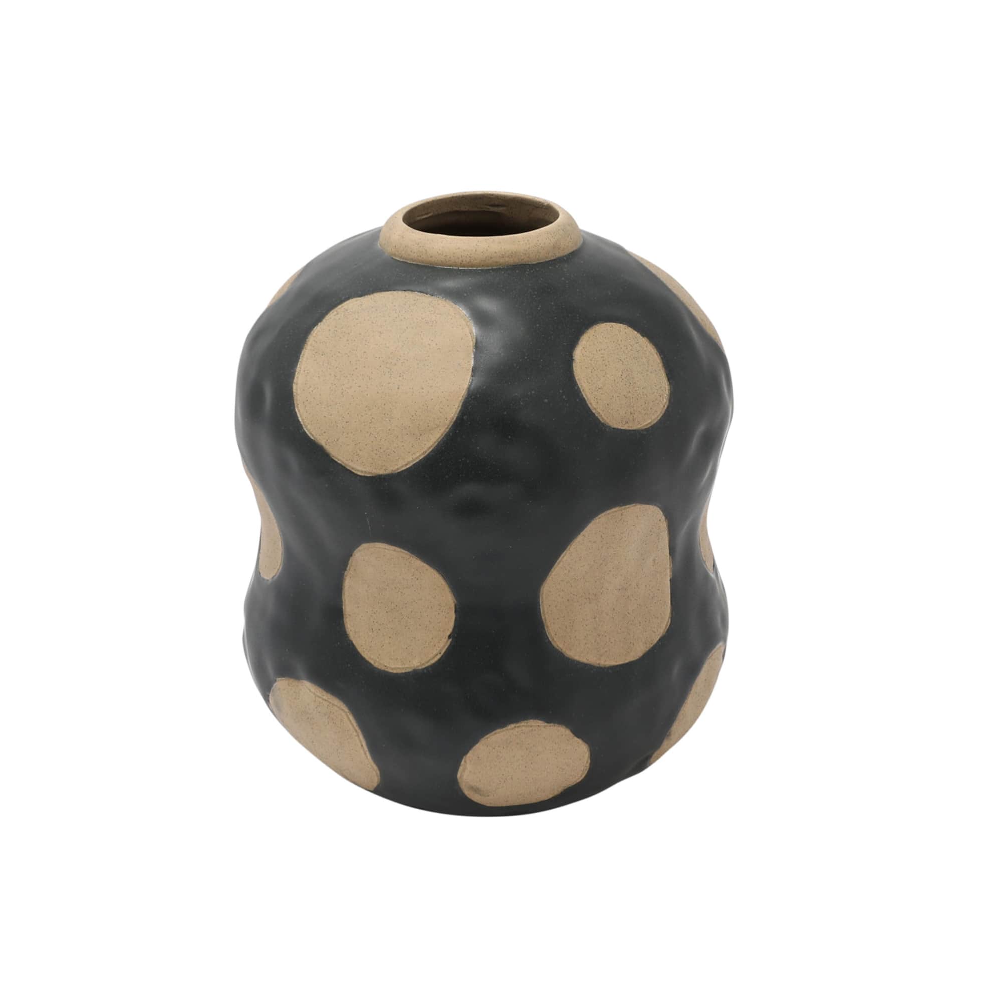 Hello Honey® 8" Black & Cream Stoneware Vase with Wax Relief Dots